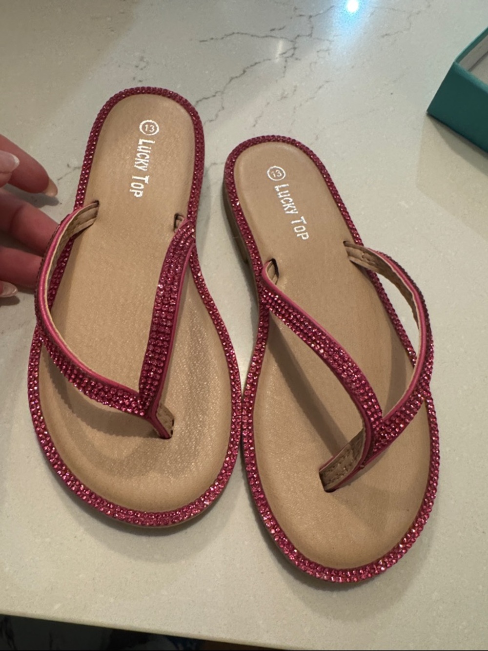 Lucky Top Pink Rhinestone Flip-Flop Sandals